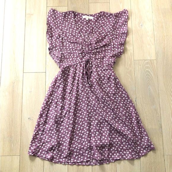 Monteau Los Angeles Mauve Floral V Neck Chiffon Dress Size S - Picture 1 of 14